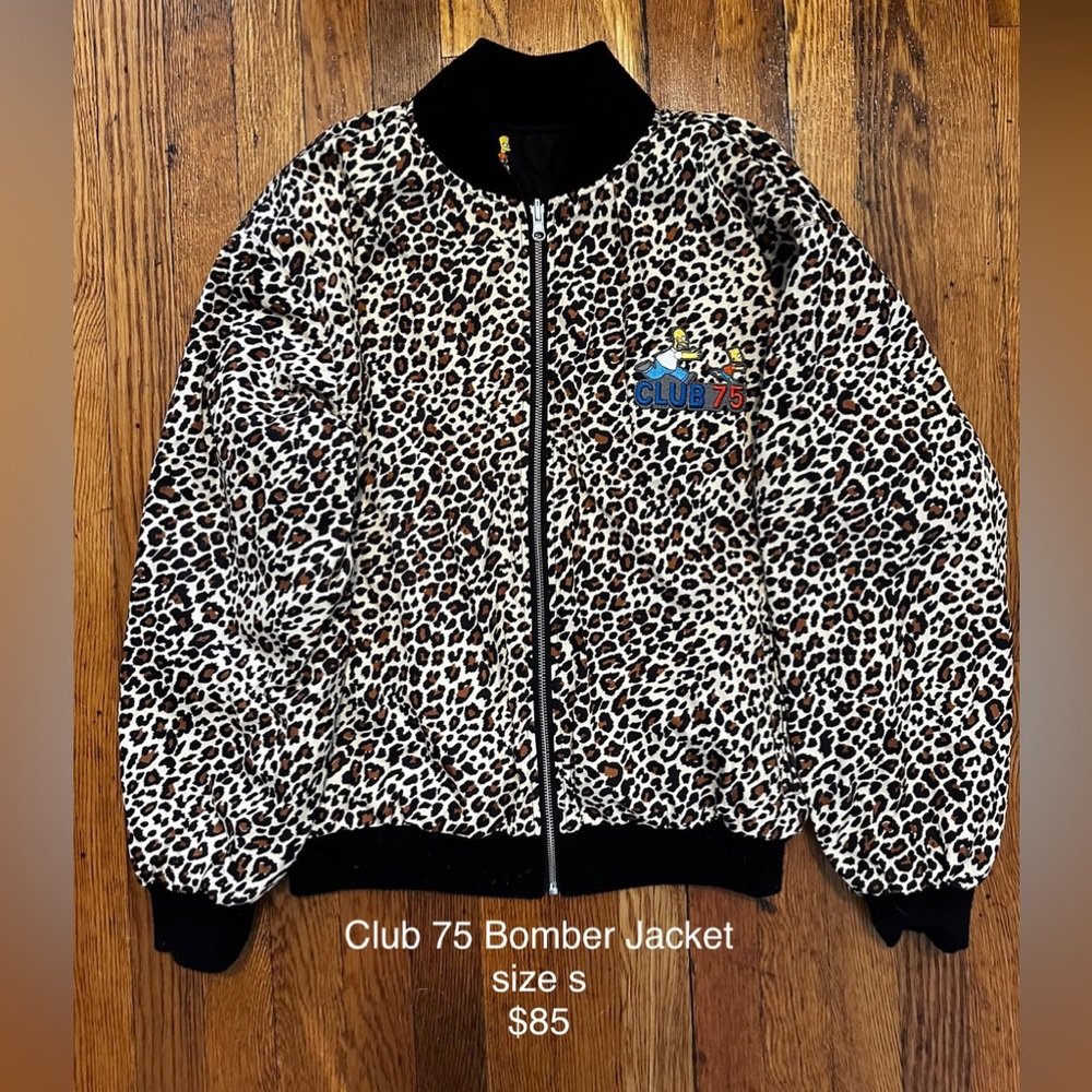rare animal print bomber jacket from club 75 size s with simpson lining